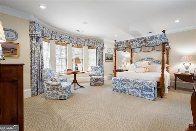 122 Old Ivy Rd NE Unit 17, Atlanta, GA 30342 - carpeted bedroom with ornamental molding, baseboards, and recessed lighting