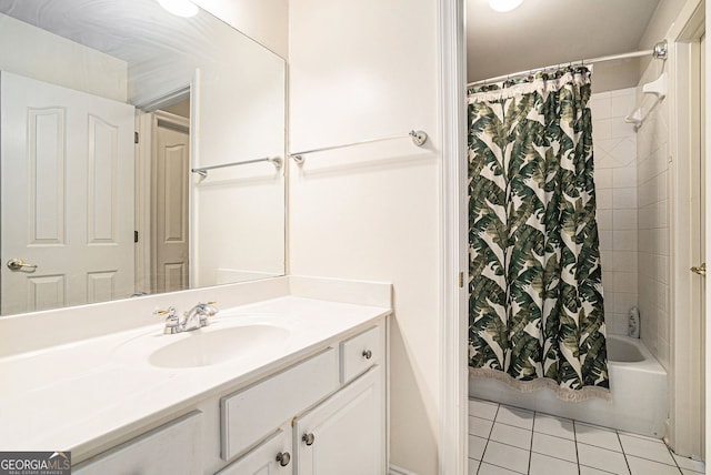 725 Windsor Place Cir SW, Grayson, GA 30017 - bathroom featuring tile patterned floors, shower / bath combo with shower curtain, and vanity