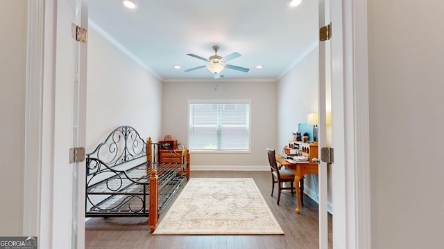100 Maple Leaf Rd, Sharpsburg, GA 30277 - office area with crown molding, ceiling fan, wood finished floors, and recessed lighting