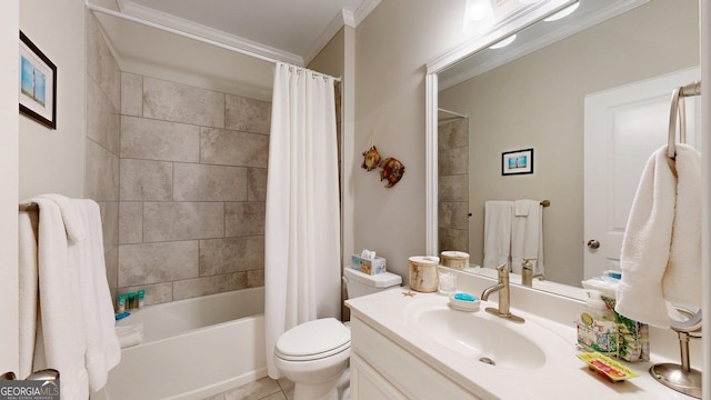 100 Maple Leaf Rd, Sharpsburg, GA 30277 - full bathroom featuring vanity, crown molding, shower / bath combo, and tile patterned floors