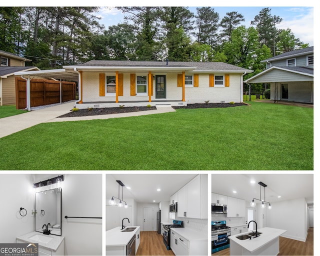 2148 Green Forrest Dr, Decatur, GA 30032 - view of front of home with a sink, a front lawn, brick siding, and covered porch