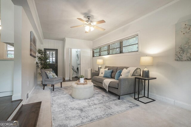4128 Morgan Rd, Tucker, GA 30084 - carpeted living area featuring stacked washer / drying machine and ceiling fan