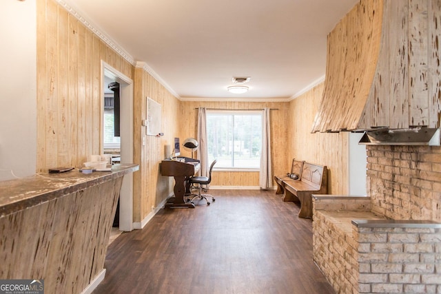 1002 Cherokee Cir, Waycross, GA 31501 - home office with dark wood-style flooring, ornamental molding, and baseboards