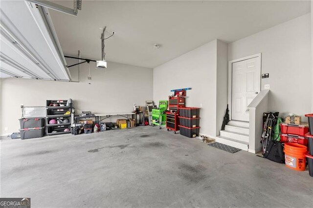 garage with a garage door opener