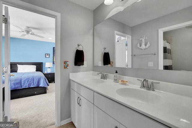 4100 Secret Shoals Way, Buford, GA 30518 - bathroom with ensuite bathroom, double vanity, and ceiling fan
