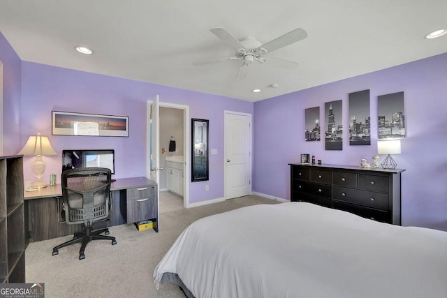 4100 Secret Shoals Way, Buford, GA 30518 - carpeted bedroom featuring recessed lighting, a ceiling fan, and ensuite bath