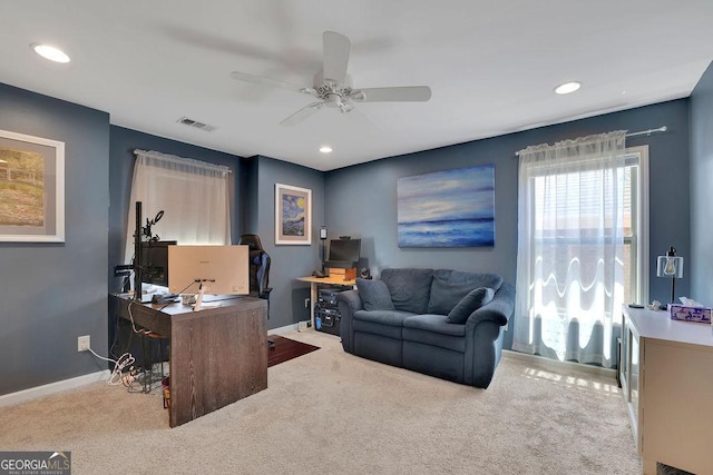 4100 Secret Shoals Way, Buford, GA 30518 - home office featuring carpet floors, ceiling fan, and recessed lighting