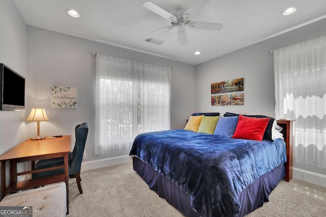 4100 Secret Shoals Way, Buford, GA 30518 - bedroom with carpet flooring, baseboards, recessed lighting, a ceiling fan, and an office area