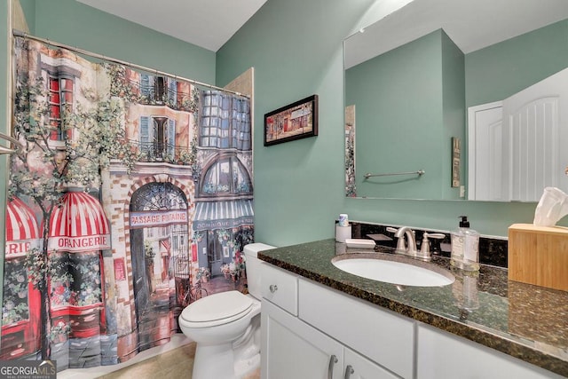 4100 Secret Shoals Way, Buford, GA 30518 - bathroom featuring vanity, tile patterned flooring, and a shower with shower curtain