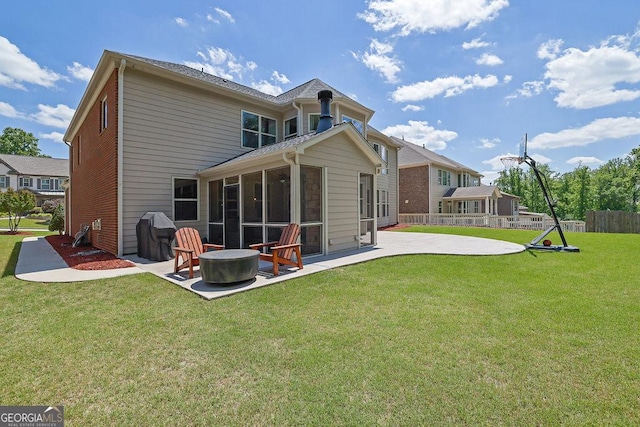 4100 Secret Shoals Way, Buford, GA 30518 - back of property with a patio area and a sunroom