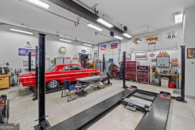 garage featuring a workshop area