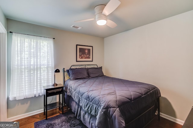 5960 Bridge Stone Ct, Cumming, GA 30028 - bedroom featuring baseboards, wood finished floors, and ceiling fan