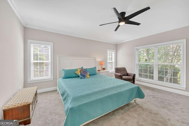 328 Broadmoor Way, Mcdonough, GA 30253 - carpeted bedroom with multiple windows, crown molding, baseboards, and ceiling fan