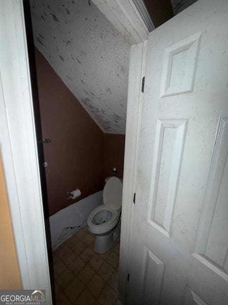 bathroom featuring vaulted ceiling and toilet