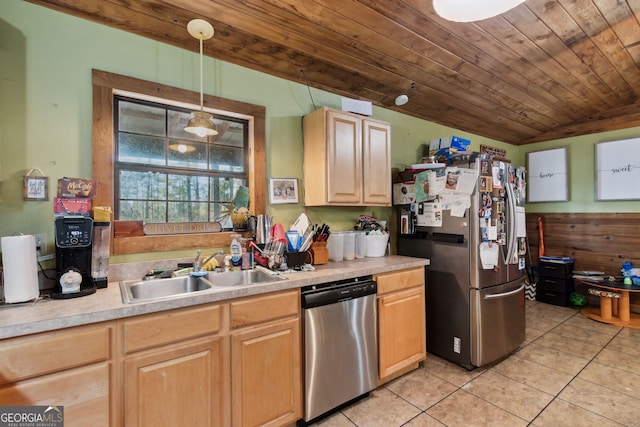 328 Willow Creek Rd, Folkston, GA 31537 - kitchen with appliances with stainless steel finishes, light tile patterned floors, light countertops, a sink, and vaulted ceiling