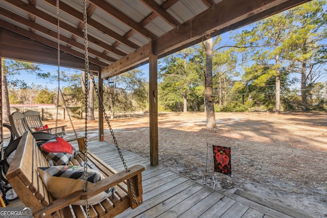 328 Willow Creek Rd, Folkston, GA 31537 - wooden terrace featuring a fenced backyard and view of scattered trees