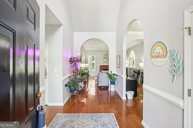 1010 Capella Creek Way, Grayson, GA 30017 - entrance foyer with wood finished floors, a fireplace, and baseboards