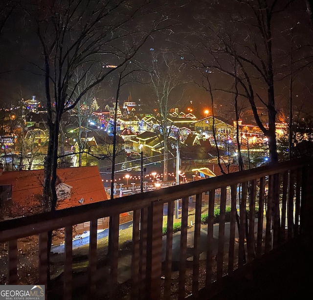 view of deck at night