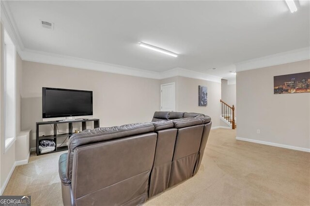 4567 Hickory Forest Dr, Acworth, GA 30102 - living room with light colored carpet, crown molding, and baseboards