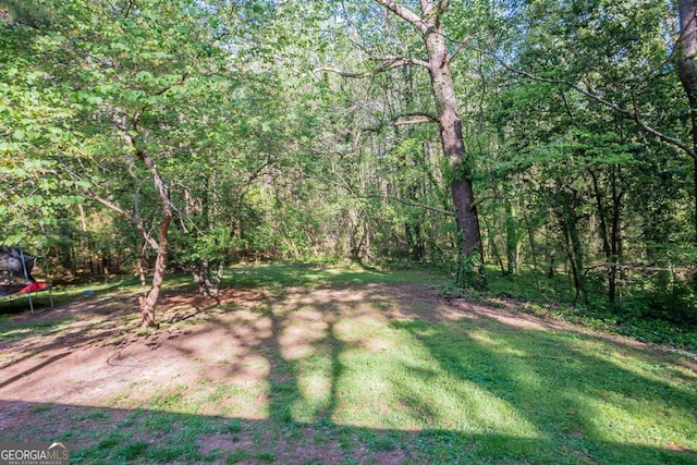 2800 Macon Dr SE, Atlanta, GA 30354 - view of grassy yard with a trampoline and a forest view