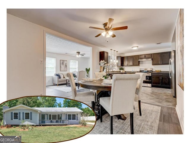 dining area with a ceiling fan