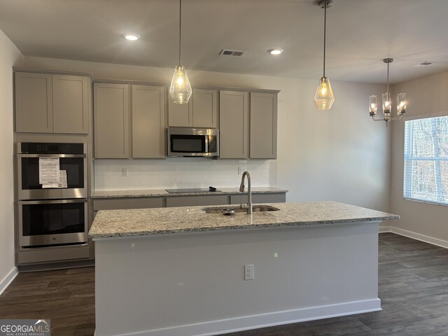 5314 Tolar Rd Unit 23, South Fulton, GA 30213 - kitchen featuring gray cabinets, a sink, stainless steel appliances, decorative backsplash, and recessed lighting