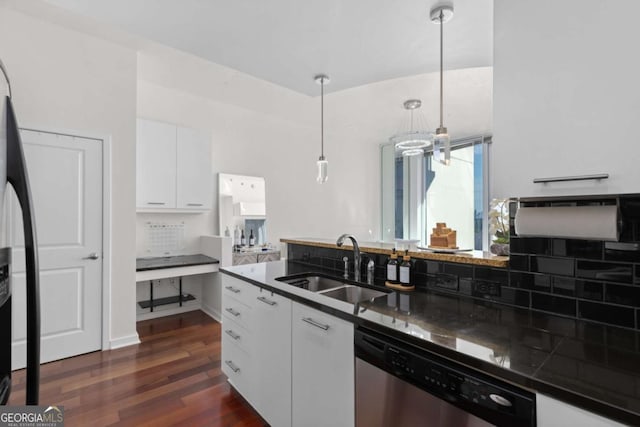 3324 Peachtree Rd NE Unit 1304, Atlanta, GA 30326 - kitchen with appliances with stainless steel finishes, dark countertops, a sink, white cabinetry, and dark wood-type flooring