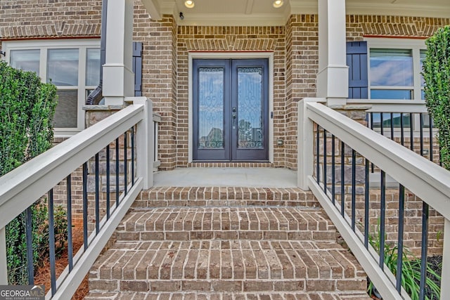 859 Heritage Lake Way, Grayson, GA 30017 - doorway to property with brick siding, french doors, and a porch