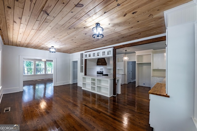 564 Bailey Mill Rd, Yatesville, GA 31097 - unfurnished living room featuring wood ceiling and dark wood-style flooring
