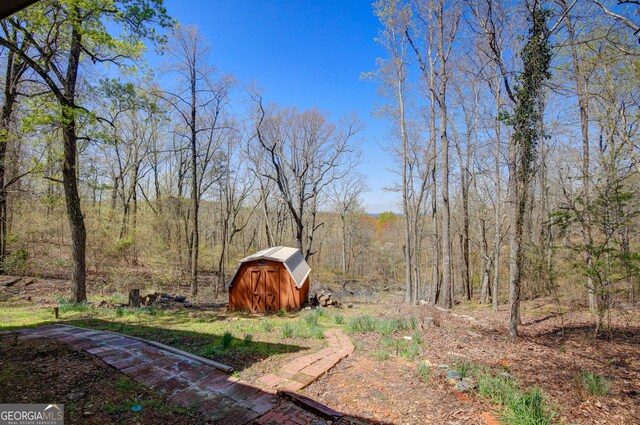 2425 Hines Gap Rd, Warm Springs, GA 31830 - view of yard featuring a shed, a view of trees, and an outbuilding