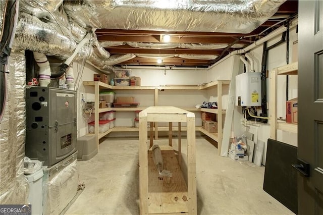 unfinished basement with water heater