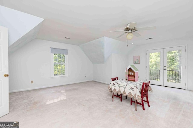 386 Collegiate Dr, Powder Springs, GA 30127 - bonus room featuring carpet, french doors, ceiling fan, and lofted ceiling