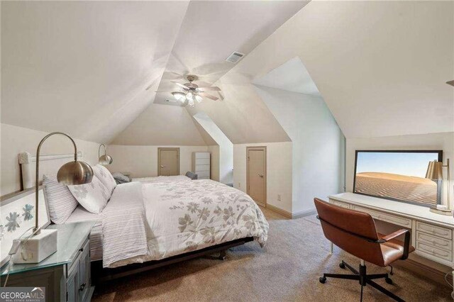 4162 Cumberland Point Dr, Gainesville, GA 30504 - bedroom with vaulted ceiling, carpet flooring, and ceiling fan