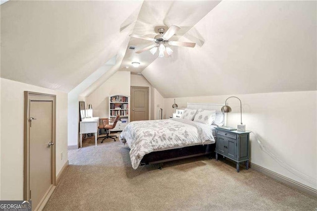 4162 Cumberland Point Dr, Gainesville, GA 30504 - bedroom featuring vaulted ceiling, light colored carpet, ceiling fan, and baseboards
