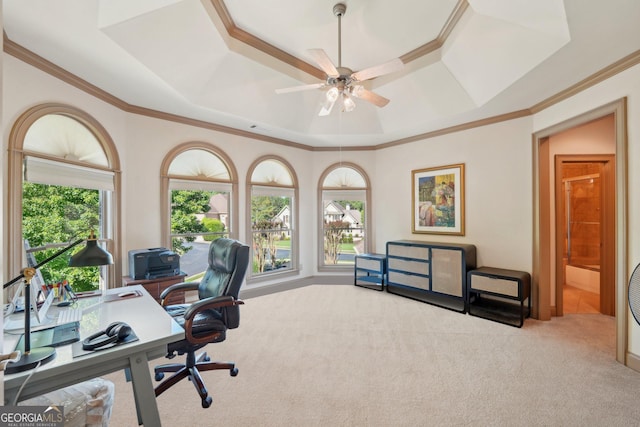 4162 Cumberland Point Dr, Gainesville, GA 30504 - carpeted office featuring a raised ceiling, ceiling fan, plenty of natural light, and crown molding