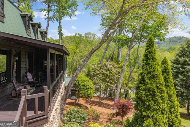259 Eagle Chase Cir, Dillard, GA 30537 - view of yard with a sunroom, a deck with mountain view, and cooling unit