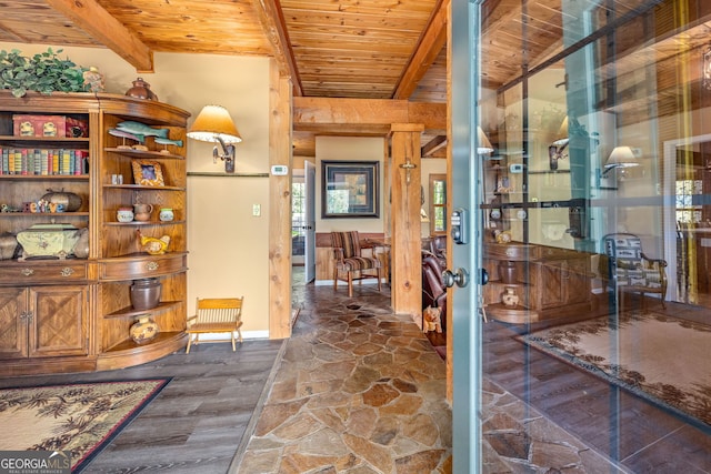 259 Eagle Chase Cir, Dillard, GA 30537 - wine room featuring wood ceiling, beam ceiling, and wood finished floors