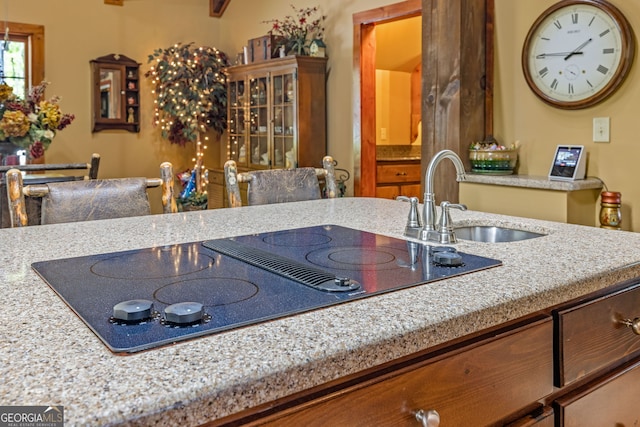 259 Eagle Chase Cir, Dillard, GA 30537 - kitchen with a sink, black electric cooktop, and light stone countertops