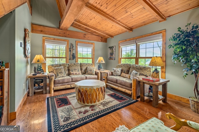 259 Eagle Chase Cir, Dillard, GA 30537 - living area with wood finished floors, wooden ceiling, and baseboards