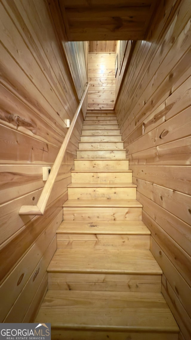 stairs with wooden walls