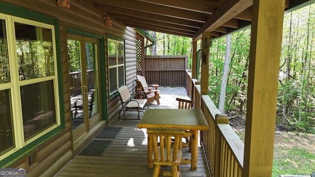 wooden terrace with french doors