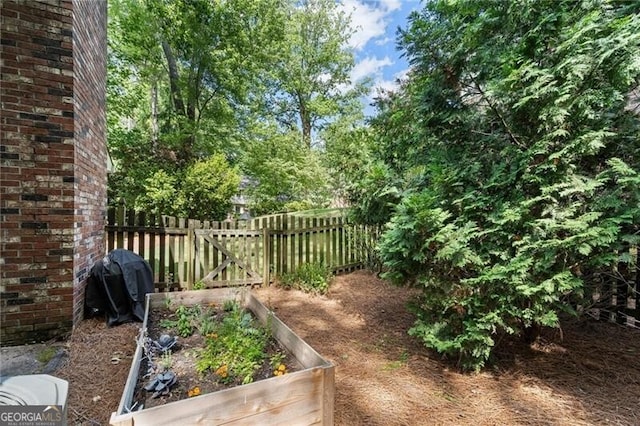 view of yard with fence and a vegetable garden