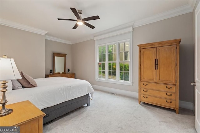 580 Cliftwood Ct, Sandy Springs, GA 30328 - bedroom featuring ornamental molding, light colored carpet, and a ceiling fan