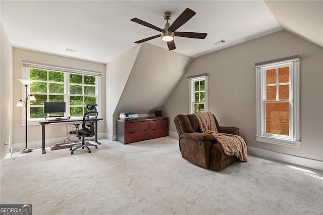 580 Cliftwood Ct, Sandy Springs, GA 30328 - office area with lofted ceiling, carpet, and a ceiling fan