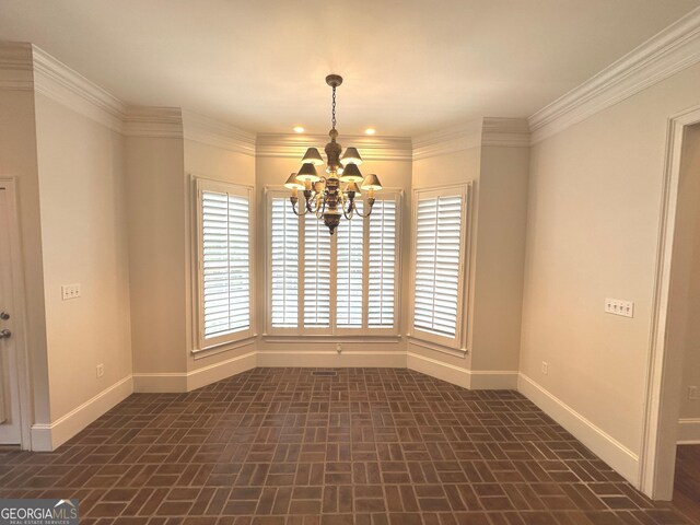 4345 Spring Branch Cir, Valdosta, GA 31601 - empty room featuring brick patterned floors, baseboards, a chandelier, crown molding, and recessed lighting