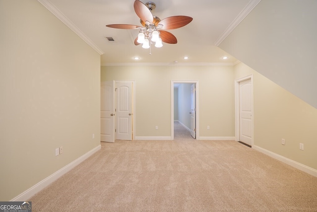 4345 Spring Branch Cir, Valdosta, GA 31601 - unfurnished bedroom with light carpet, recessed lighting, ornamental molding, baseboards, and a walk in closet
