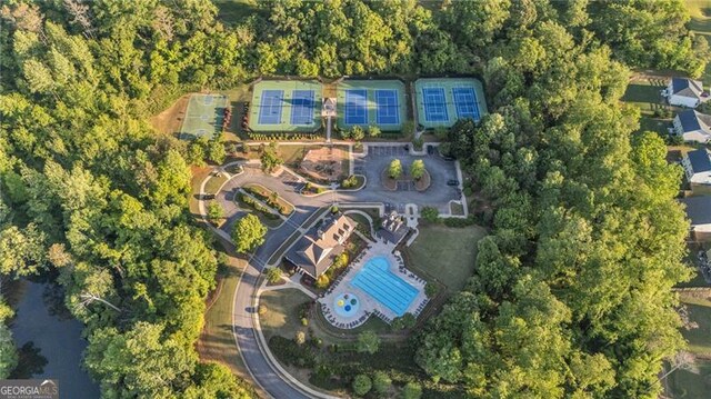 6150 Bridge Fair Rd, Cumming, GA 30028 - aerial view of property and surrounding area featuring a pool area