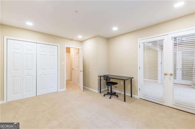 28106 Plantation Dr NE, Atlanta, GA 30324 - bedroom with carpet flooring, baseboards, access to outside, and recessed lighting