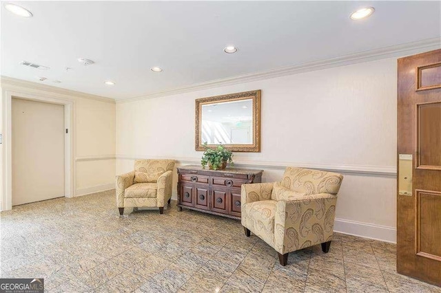 28106 Plantation Dr NE, Atlanta, GA 30324 - sitting room featuring recessed lighting, crown molding, and baseboards
