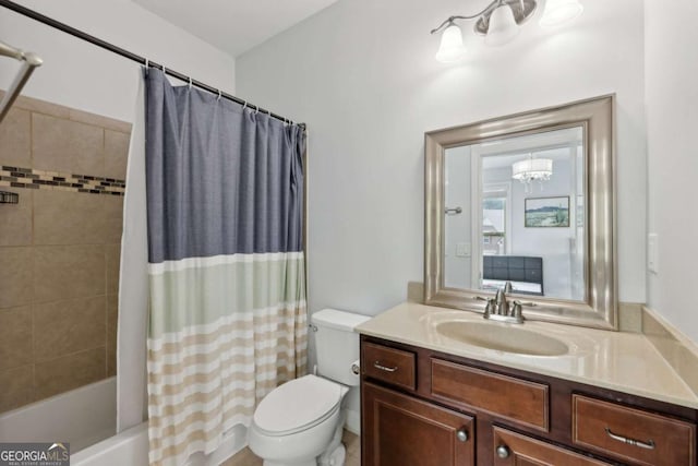 4630 Carriage Walk Ln, Cumming, GA 30040 - full bathroom featuring vanity, shower / bath combo with shower curtain, and a chandelier